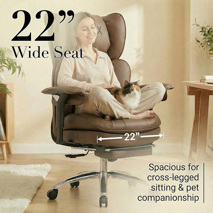 Efomao Big & Tall Desk Chair, Wide Executive Office Chair with Footrest Brown