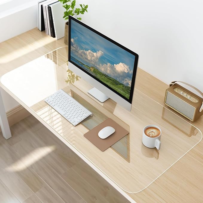 Clear Desk Mat, Non-Slip PVC Desk Protector Mat (55.1''*23.6'') | Desk Mat with Round Edge, Heat Resistant & Waterproof Clear Desk Writing Mat for Home and Office