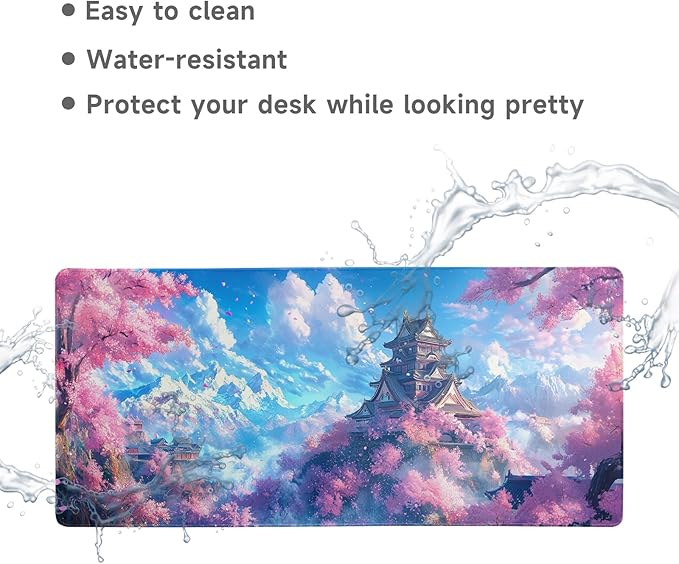 Desk Mat Mouse Pad Gaming Desk Pad XL Large Mouse Mat Office Decor Accessories (Cherry Blossom Ancient Buildings)