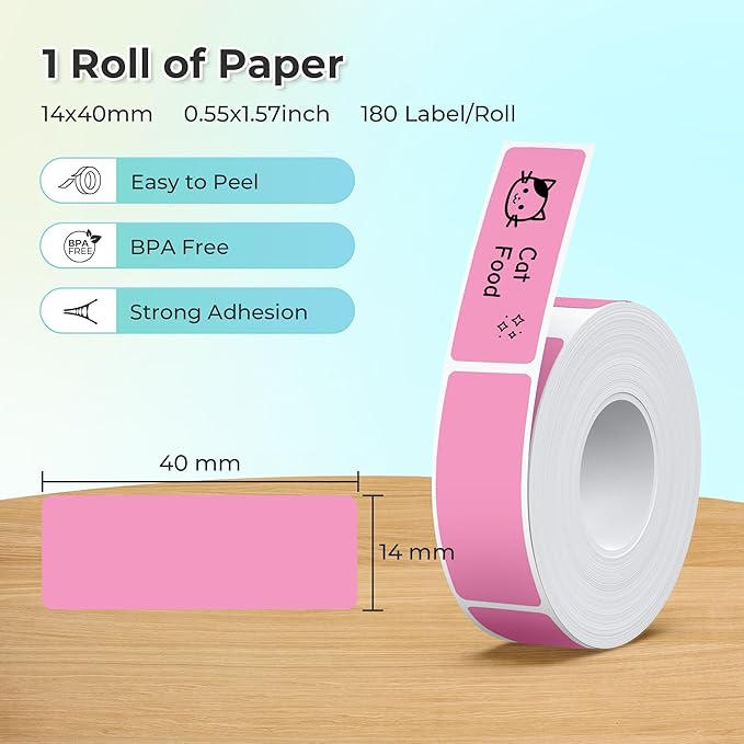 Nelko Genuine P21 Label Maker Tape, Adapted Label Print Paper, 14x40mm (0.55"x1.57"), 180 Labels/Roll, Rose Red