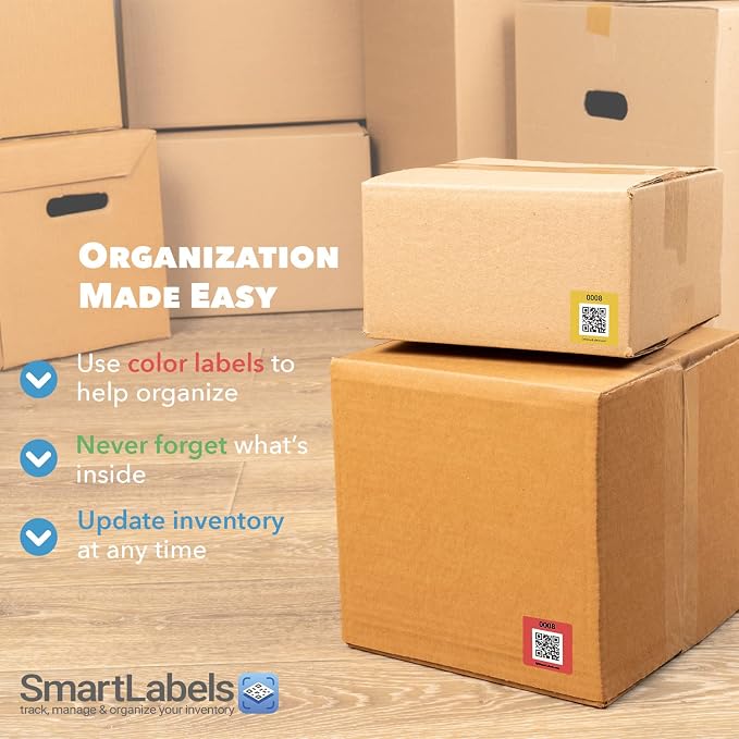 QR Code Stickers with AI Photo Analysis App - Auto-Creates Item Descriptions - No Typing - Made in USA - QR Code Labels for Storage & Inventory Tracking, Organization & Moving, Pack of 48