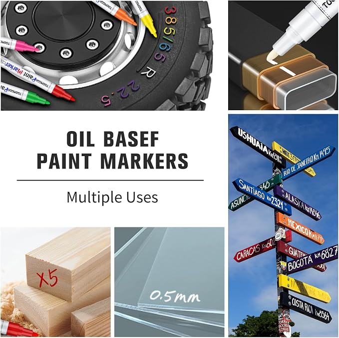TOOMGGA 2 Gold and Silver Permanent Markers Paint Pens, Oil Based Medium | Marking Pens, Quick Drying, Waterproof, Fade-resistant, for Rock Painting, Car Tyre, Metal, Plastic, Canvas, Mugs, Wood