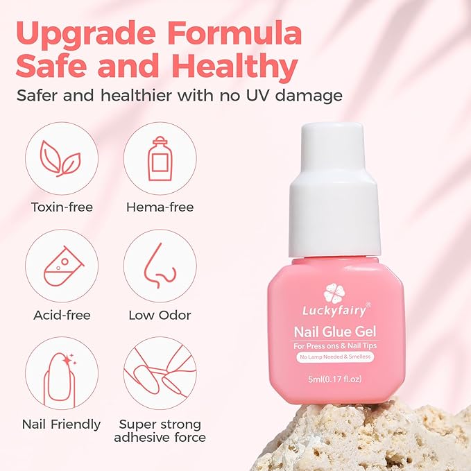 Gel Nail Glue for Press on Nails: No U V Lamp Need, Upgraded Air Fast-curing Super Strong Glue Gel Travel-Size 5ml for Nail Tips Fake Nails & Acrylic Long Lasting 3PCS