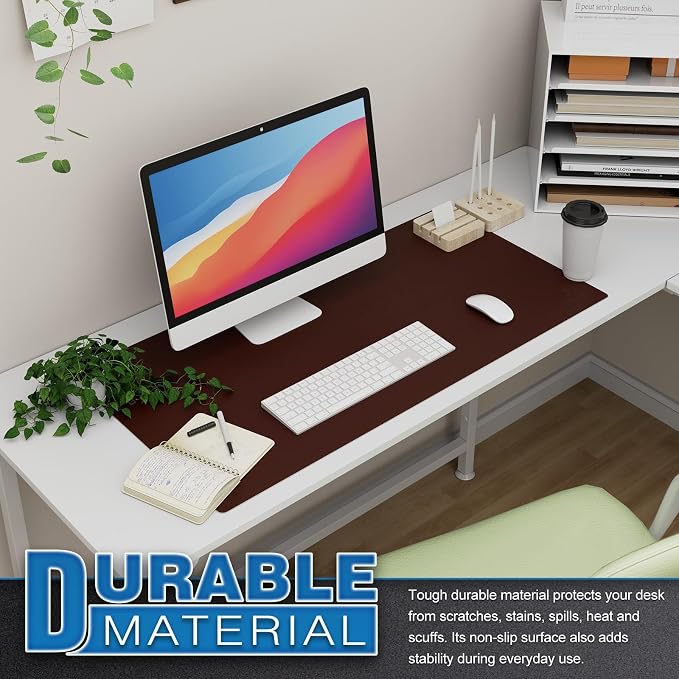 K KNODEL Large Office Desk Mat, Leather Mouse Pad (31.5"x15.7", Dark Brown) | Desk Pad, Keyboard Pad, Computer and Laptop Mat, Desktop Protector and Cover, Writing Pad and Blotter for Home Office
