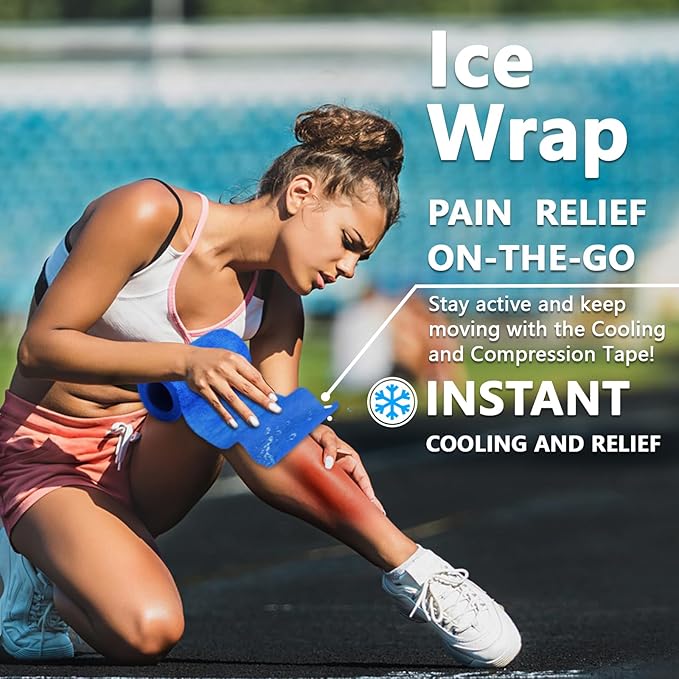Ice Tape, Self Sticking Bandage Wrap （No Refrigeration Needed）Ice Wrap Instant Cold Compress Compression Tape Wrap, Athletic Muscle Tape, Athletic Tape for Pain and Swelling: Blue