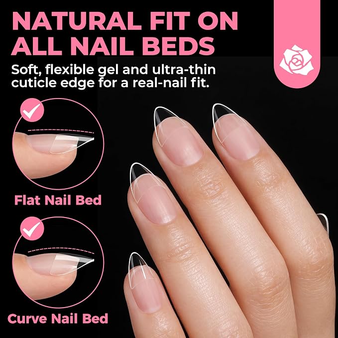 UNA GELLA Almond Shape Nail Tips Short: 504pcs Half Cover Almond Tips | Half Matte Clear Gel Fake Nails Self-handle for Nail Extension Easy DIY Nail Salon for Her, 12Sizes