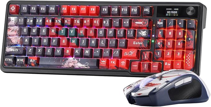 Redragon Anime Keyboard & Mouse Combo, K719 PRO KB + M612AK 8000 DPI Mice | Multi-Function Control Knob, LED Screen & Knob, 0-Delay Tri-Mode, 95 keys Creamy Cushioned Typing, 9 Button Macro Combos
