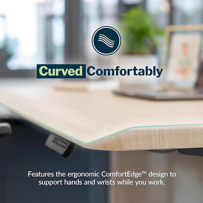 Vari ComfortEdge 80x60 L-Shape Electric Standing Desk – Height Adjustable Sit-Stand VariDesk for Corner Office with Reversible Left/Right Design + Light Wood/White Legs (Ships in 3 Boxes)