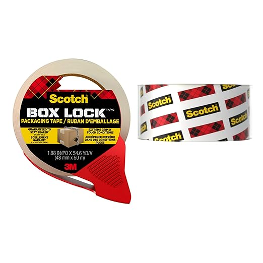 Scotch Box Lock Packaging Tape, 2 Rolls with 1 Refillable Dispenser, 1.88 in x 54.6 yd, Extreme Grip, Sticks Instantly to Any Box (Pack of 6)