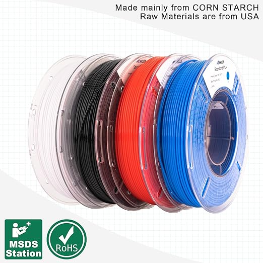 AMOLEN PLA 3D Printing Filament Bundle 1.75mm, Black White Red Blue 250g X 4 Spools Pack 3D Printier Filament, 1KG/2.2 lb in Total, Compatible with Most FDM Printer and 3D Pen