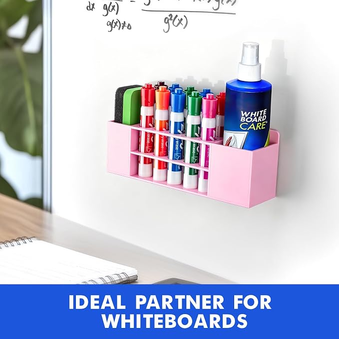 Wall Mounted Magnetic Dry Erase Marker Holder for White Board | Acylic Strong Magnet Pen Holder for Fridge&Refrigerator, Pencil Holder for Classroom, Office, Locker Organizer-Pink