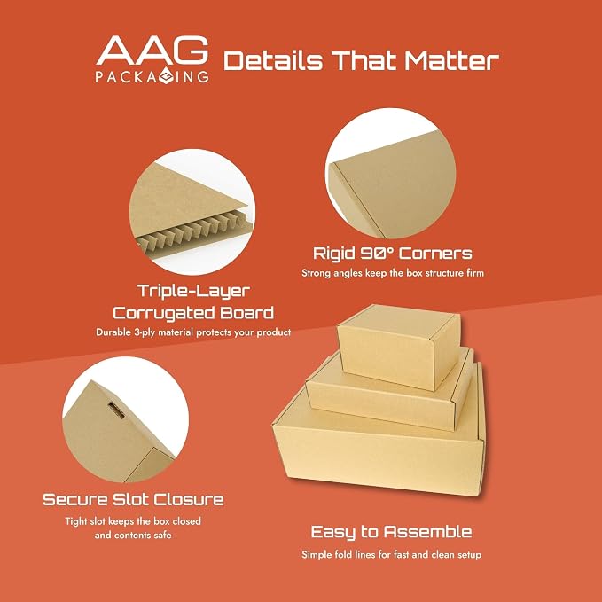 Corrugated Shipping Box Mailers, Kraft Brown, Triple-Layer Board Secure Slot Closure (Brown, 9"x6.5"x2" / Set of 20)