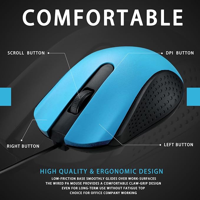Hoteam 12 Pcs Wired Mouse Bulk, USB Ergonomic Computer Mice,Light Blue | Plug Play USB Cord, Textured Grip for Office Gaming, Desktop Laptop Compatible, Bulk Office School Business Supply