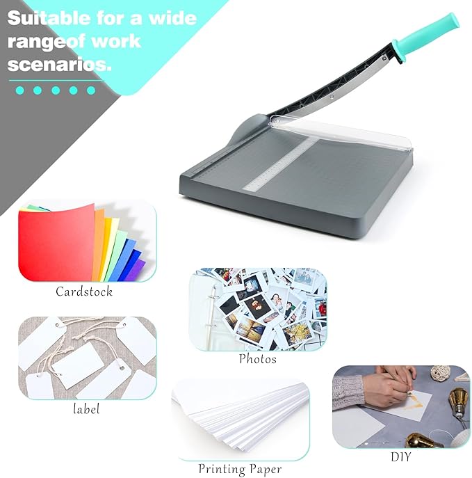 Guillotine Paper Cutter, A4 Paper Cutter, Heavy Duty Paper Trimmer with Safety Guard, 12" Cut Length Cutting Board, 16 Sheets Capacity, for Cardstock, Photos, Scrapbooking, Office, Classroom