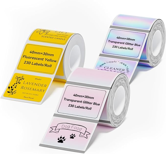 NIIMBOT Thermal Label Tape for B1/B2/B21/B31/K3 Label Maker, Multi-Color | 3Rolls Pack, 1.57'' x 1.18'' (40x30mm) for Baking, Cosmetics, Jars, Gifts, Logo & File Labels