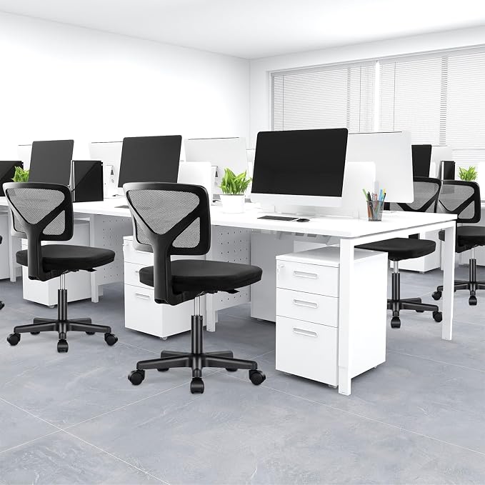 DUMOS Armless Desk Chairs, Small Home Office Mesh Chairs | Ergonomic Adjustable Mid Back, Swivel Rolling Task, Computer Work Vanity Small Spaces, Inky
