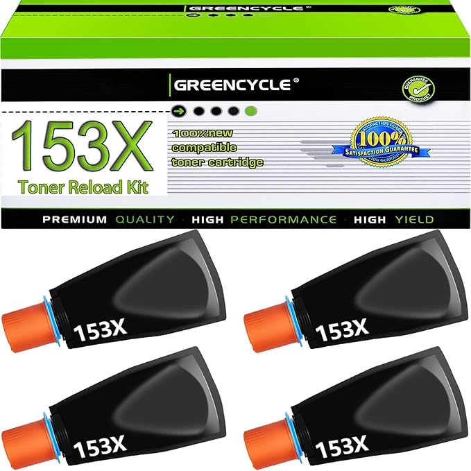 greencycle 153X Compatible Black Toner Reload Kit Replacement for HP W1530X for LaserJet Tank 2504dw, LaserJet Tank MFP 2604sdw 1504 1504w 2504 1604 1604w 2604 2604dw 2606 2606dw(4PC)