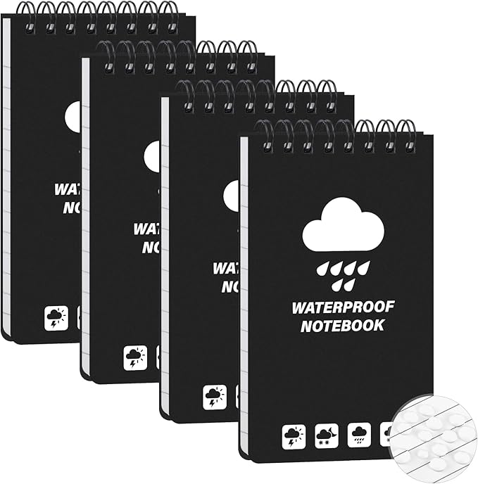 4 Pack Weatherproof Pocket Notebook, 5" x 3" Top-Spiral Weatherproof All Weather Notepad for Office School Police Outdoor Recording Steno Note Pads