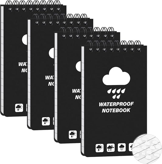 4 Pack Weatherproof Pocket Notebook, 5" x 3" Top-Spiral Weatherproof All Weather Notepad for Office School Police Outdoor Recording Steno Note Pads