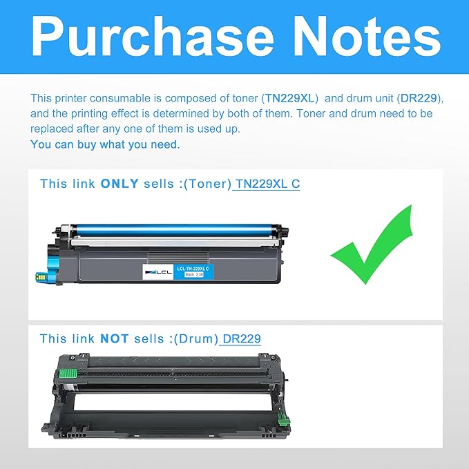 LCL TN229 TN229XL Cyan Toner Cartridge Compatible with Brother TN 229 229XL TN-229XL TN-229 for MFC-L3780CDW HL-L3280CDW HL-L3220CDW MFC-L3720CDW HL-L3295CDW HL- L3300CDW HL-L8245CDW Printer (1-Pack)