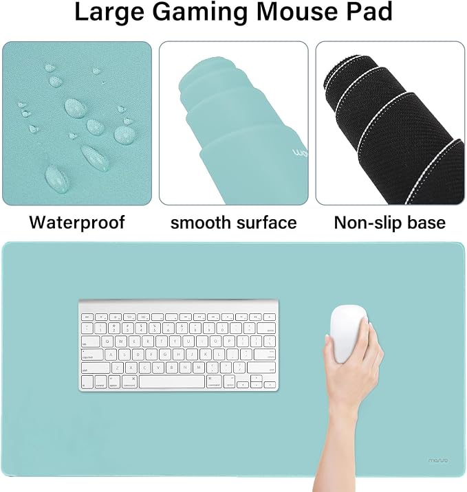 MOSISO Keyboard Mouse Pad Set, Large Gaming Mousepad&Keyboard Wrist Rest | Mouse Wrist Rest&Coaster, Ergonomic Non-Slip Mousepad&Easy Typing Cushion with Memory Foam for Home Office, Aquamarine