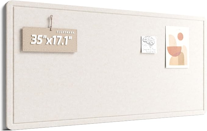 Fluxynara 35" x 17.1" Bulletin Board, Oatmeal | Cork Board Alternative with 12 Removable Adhesive Tabs, Foldable Felt Pin Board for Home, Office, Classroom & Dorm