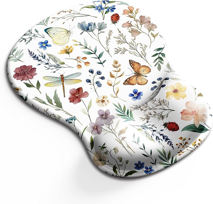 Blusabaca Mouse Pad with Wrist Rest, Butterfly Flower Ergonomic Mousepad Wrist Support for Desk, Gaming Mousepads for Wireless Mouse Computer Laptop Work Home Desk Accessories Office Supplies Decor