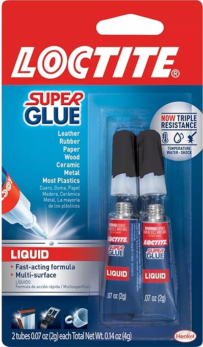 Loctite Super Glue Liquid, Clear, 0.07 fl oz Tube, 2 Pack - Superglue for Plastic, Wood, Metal, Crafts & Repair, Cyanoacrylate Adhesive Instant Glue, Quick Dry
