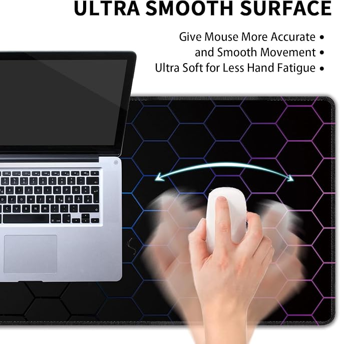Hexagon Honeycomb Large Mouse Pad,Gaming Keyboard Desk Pad,Extended Mouse Mat Non-Slip Rubber Base with Stitched Edges for Office Game Home XXL 35.4"x15.7"