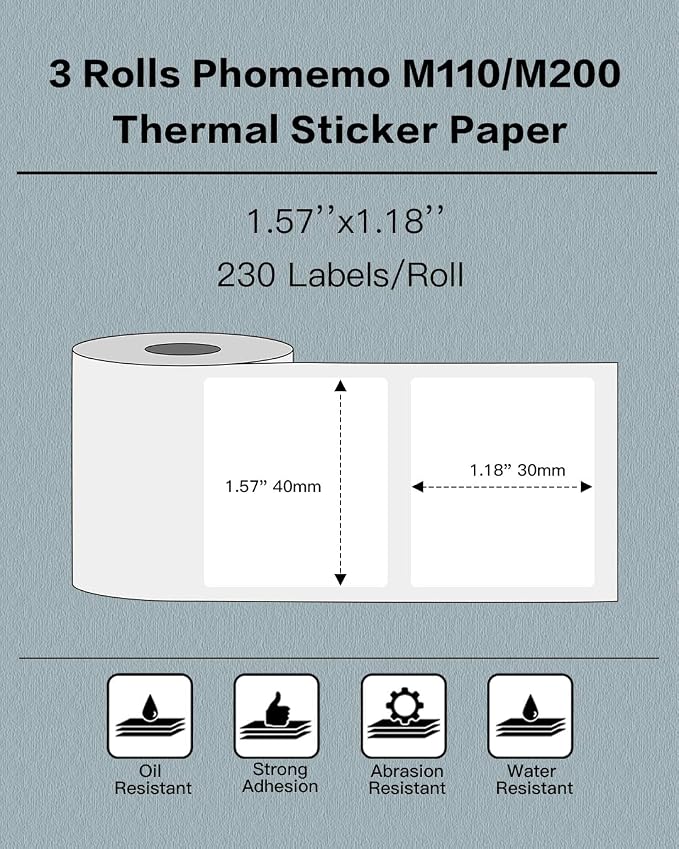 Phomemo Labels 3 Rolls, 1.57"x1.18", for M110/M100/M220/M108, 960 PCS (Pack of 2)