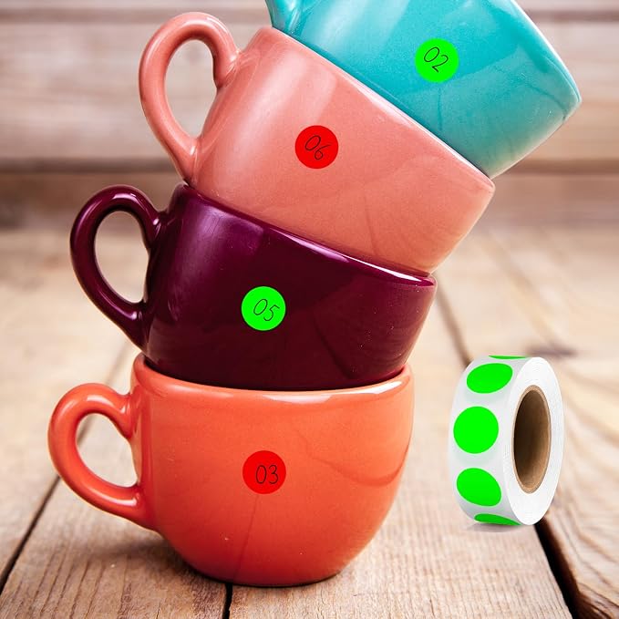 PARLAIM 1/2" Round Color-Code Dot Stickers,Adhesive 2000 Stickers Rolls dots Label Dispenser Box Green Circle Stickers Labels(Fluorescent Green+Red)