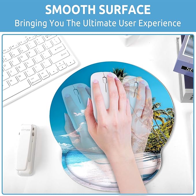 Ergonomic Mouse Pad with Wrist Rest, Small Mousepad with Non-Slip Rubber Base and Smooth Surface, Beach Mouse Pads for Desk, Office Desk Accessories