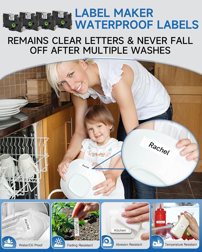 Vixic Label Maker Waterproof-Labels, D210S Label Maker Machine with Tapes | Portable Labelmaker with Keyboard Powered by Type-C, Handheld Labeler Machine for Home Office Kids School Items Organization