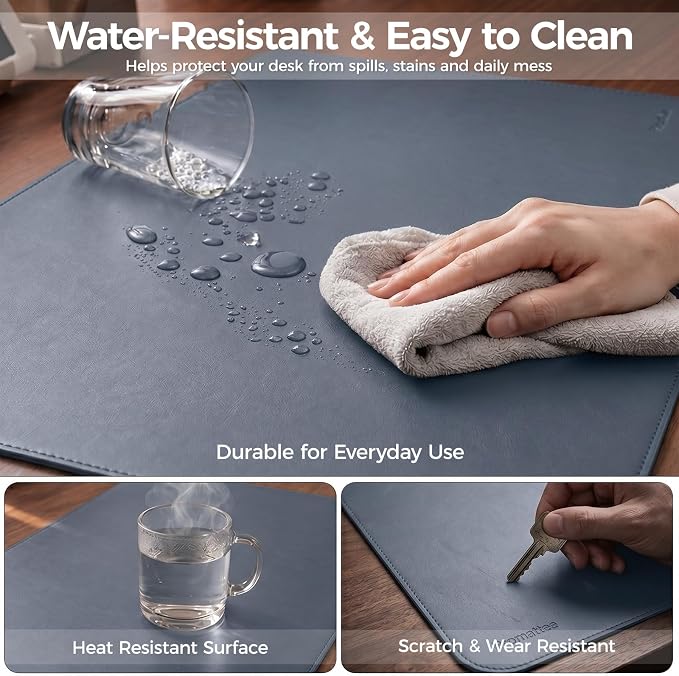 Large Desk Pad Non-Slip Desk Mat Protector for Keyboard Mouse Waterproof Vegan Leather Surface Faux Leather Laptop Mat Smooth Mouse Pad Premium Gift Tube Dusk Navy 23.6" x 13.7"