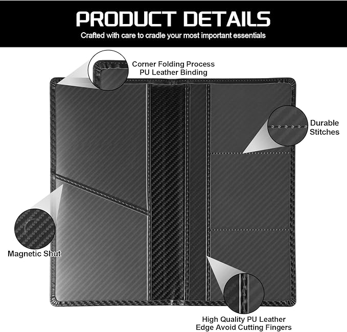 JUSTTOP 1Pack Car Registration and Insurance Holder,Car Document Holder for Cards License with Magnetic Shut,Vehicle Glove Box Car Organizer for Documents, Cards, License(Carbon Fiber Black)