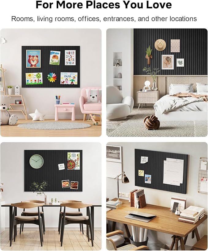 48" x 36" Large Cork Bulletin Board Tiles, Peel and Stick Felt Wall Panels for Vision, Message Center, Picture and Prayer Board for Office, Dorm, Room and Desk Decor(Black)