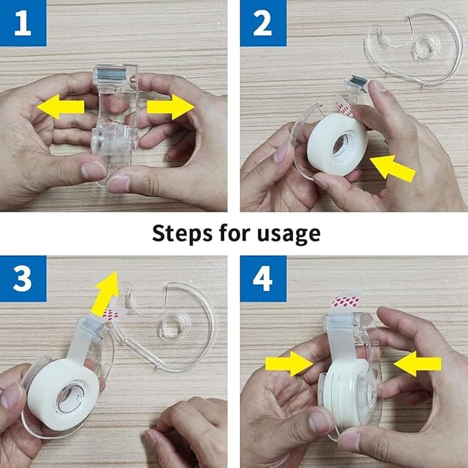Small Tape Dispenser Desk Portable Adhesive Roll Holder Transparent on Refillable Hand Dispenser for Adhesive Tape Office Home(Random Color)