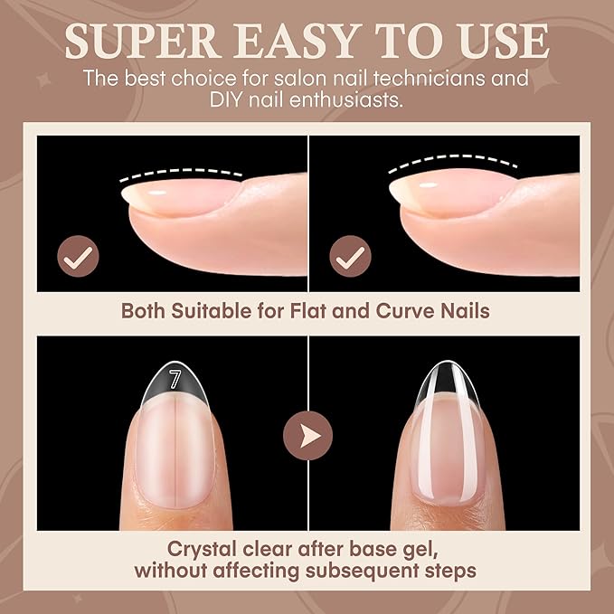 Short Almond Nail Tips, 504pcs Full Cover Soft Gel Nails Tips 15 Sizes No C Curve Almond Shape Nail Tips for Acrylic False Nails Professional for Nail Extensions Salons Home DIY