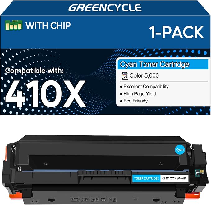 410x CF411X High Yield Cyan Toner Cartridge Compatible for HP 410A 410X CF411X CF411A Works on Color LaserJet Pro M452dn M452dw M452nw M477fdn M477fdw M477fnw M377dw Printer, 1-Pack