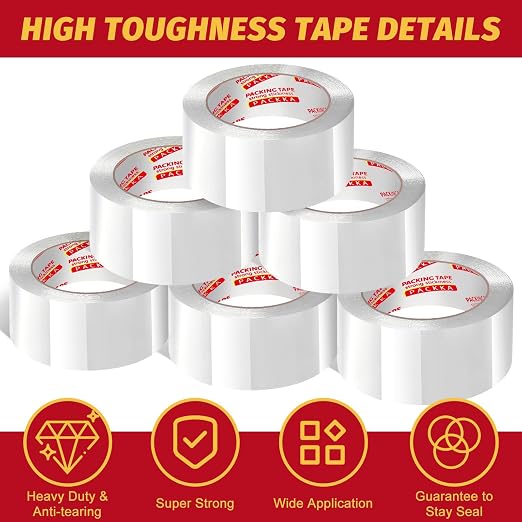 Heavy Duty Packing Tape for Moving Boxes and Packaging Supplies, 6/12/18/24 Rolls Clear Moving Tape with Dispenser and Utility Knife, 1.89in. X65yd, Mailing and Moving Supplies (12)