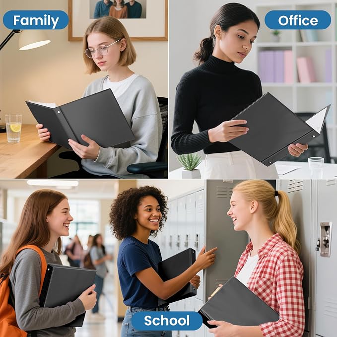 SUNEE 3 Ring Binder 3 Inch 1 Pack, Clear View Binder Three Ring PVC-Free (Fit 8.5x11 Inches) for School or Office Supplies, Black