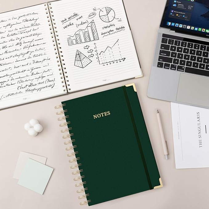 ALKALO Spiral Notebook Journal, 328 Pages Linen Hardcover College Ruled Notebook, Lined Thick Journals for Women Men, A4 Thick Spiral Journal for Writing, 100GSM Paper, Cute Notebooks for Work School