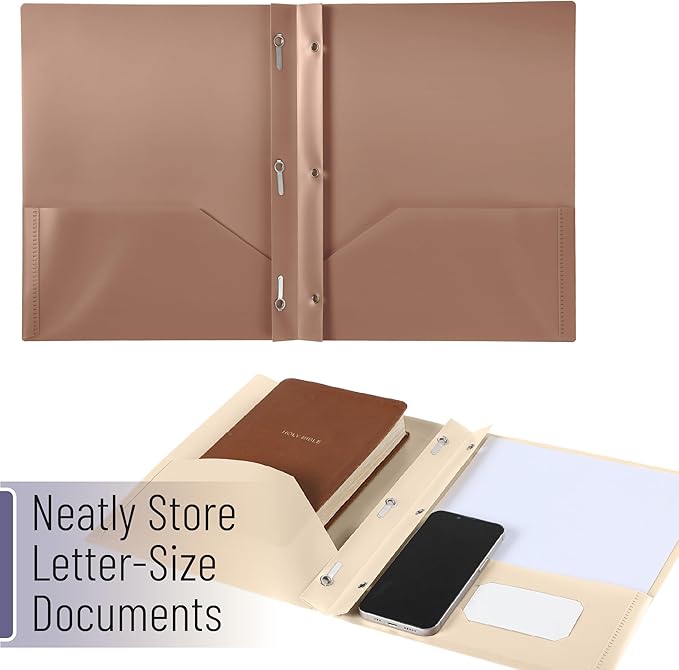 Mr. Pen- Plastic Folders with Pockets and Prongs, 5 Pack, Letter Size, Natural Color, Flexible Plastic Folders with Prongs