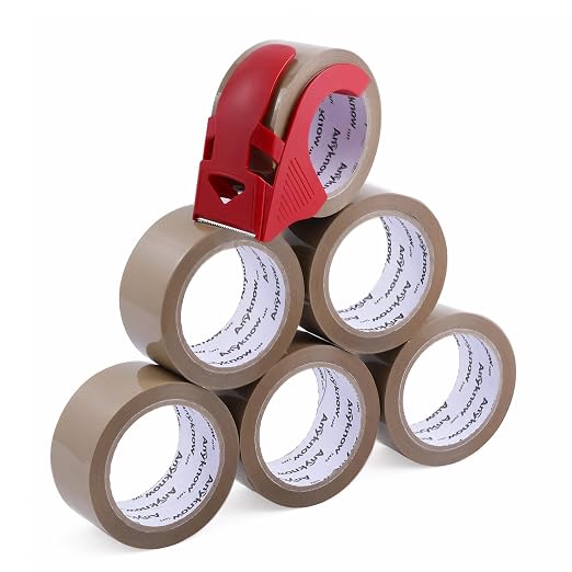 Heavy Duty Brown Packing Tape with Dispenser 1.88 In x 60 Yds 6 Rolls | Strong Adhesive Packaging Tape, Shipping Tape for Moving Boxes, Ideal For Carton Sealing/Shipping/Mailing/Storage
