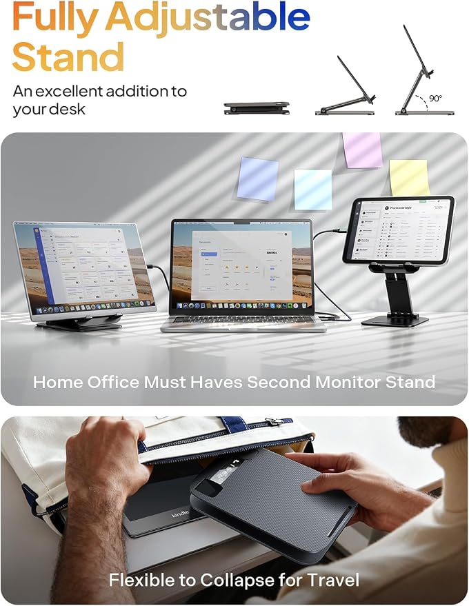 LISEN iPad Stand Tablet Holder for Desk, Adjustable Portable Monitor Stand | Tablet Stand Desk Accessories Offices Essentials, Kindle Accessories Stand for Apple iPad Mini Accessories, Gifts for Wo men