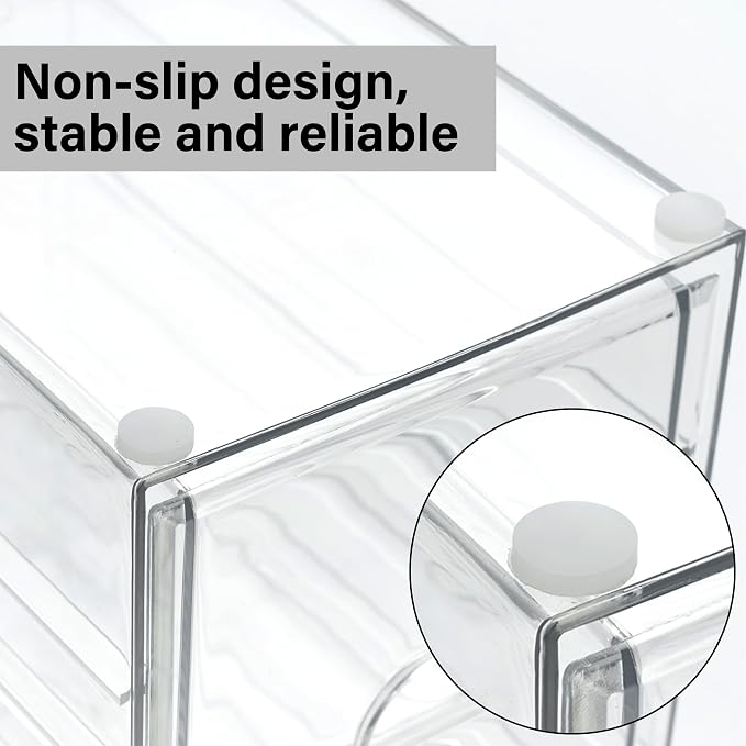 Prsildan 17 Drawers Teacher Toolbox Office Supply Organizer, Set of 4 | Clear Acrylic, Pull Out, Craft Desk Art Supply Accessories Vanity Countertop Bathroom Kitchen Cabinet Makeup Storage