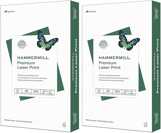 Hammermill Printer Paper, Premium Laser Print 24 lb, 8.5 x 14-1 Ream - 98 Bright, Made in the USA, 104612-500 Sheets (Pack of 2)