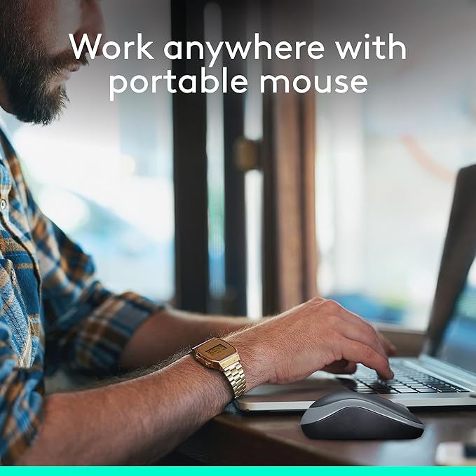 Logitech M185 Wireless Mouse, 2.4GHz with USB Mini Receiver, 12-Month Battery Life, 1000 DPI Optical Tracking, Ambidextrous, Compatible with PC, Mac, Laptop - Black