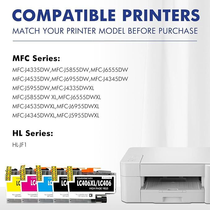 LC406XL LC406 Ink Cartridges for Brother Printer MFC-J4335DW MFC-J5855DW | Compatible for LC 406 XL for Brother MFC-J6555DW MFC-J4535DW MFC-J6955DW MFC-J4345DW MFC-J5955DW HL-JF1 5 Pack-2BKCMY
