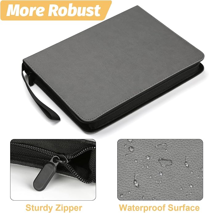 GERMUN 3 Ring 9 Pocket Zipper Card Binder, 720 Double Sided Standard PU Trading Card Album Folder for TCG & Sports Cards, Not Fit Top Loaders (dark grey)